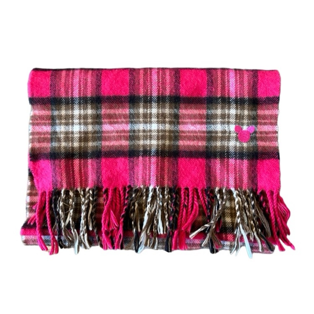Disney Women’s Pink Plaid Scarf with Mickey Embroidery